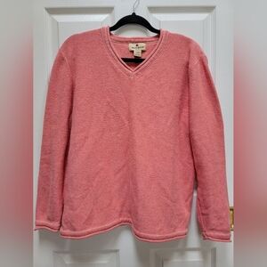 Woolrich Women's Winter Coral Heather Wool Blend V-Neck Sweater Size Large